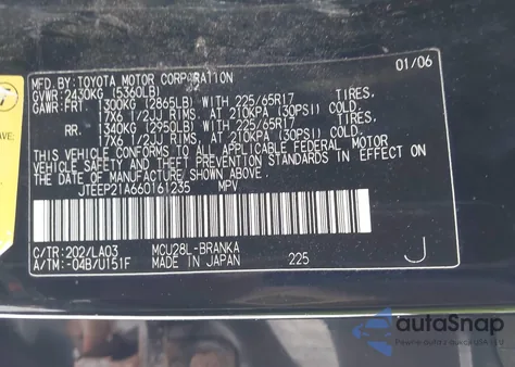 2006 Toyota Highlander Limited V6 from USA, damaged, VIN JTEEP21A660161235